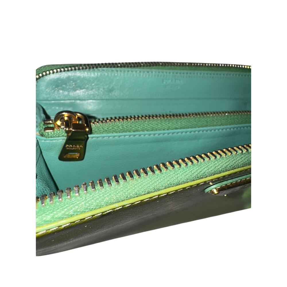 PRADA Saffiano Patent Leather Zip-Around Wallet in Apple / Mint Green - Picture 10 of 11